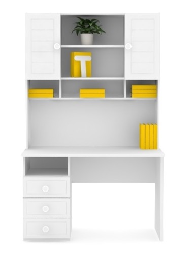 Biurko proste FIORI New Edition z nadstawką - solidne dziecięce białe biurko -fronty laminowane