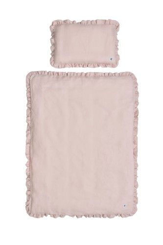 Pościel lniana z falbanką dusty pink M - Bellamy