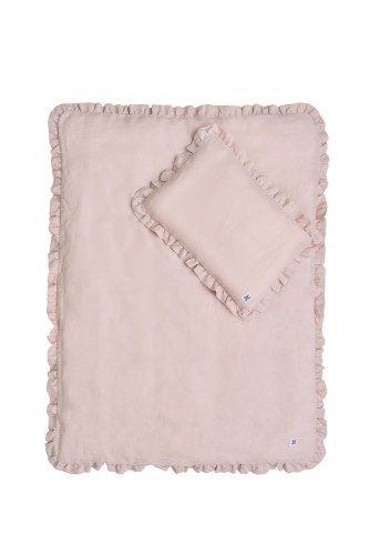 Pościel lniana z falbanką dusty pink L z wypełnieniem - Bellamy
