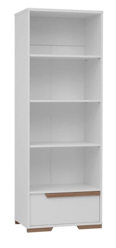Regał otwarty Snap biblioteczka z szufladą biały plus drewno firmy Pinio