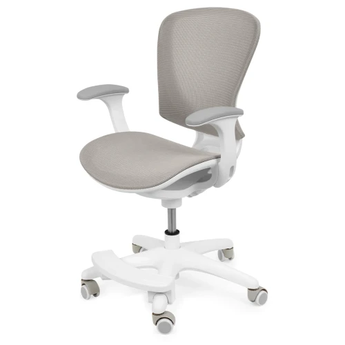 Ergonomiczne krzesło do biurka dla dziecka beżowe XD SPC fotel z siateczką, podłokietnikami i podnóżkiem