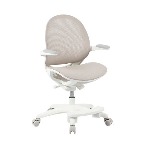 Ergonomiczne krzesło do biurka dla dziecka beżowe XD 03 fotel z siateczką, podłokietnikami i podnóżkiem kremowe