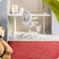 Ergonomiczne krzesło do biurka dla dziecka beżowe XD 03 fotel z siateczką, podłokietnikami i podnóżkiem kremowe - Zdjęcie 2