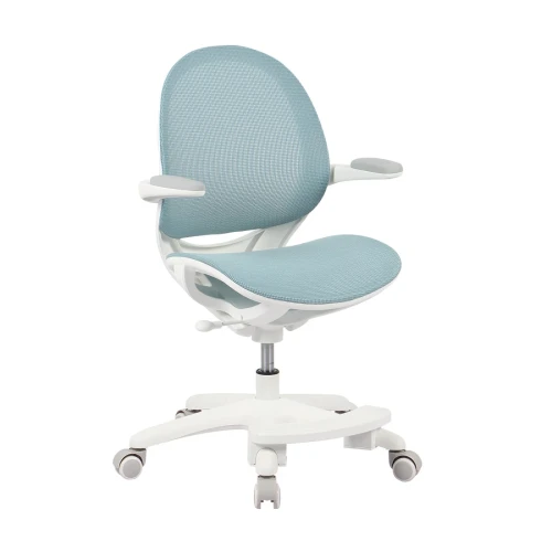 Ergonomiczne krzesło do biurka dla dziecka niebieskie XD 03 fotel z siateczką, podłokietnikami i podnóżkiem obrotowy