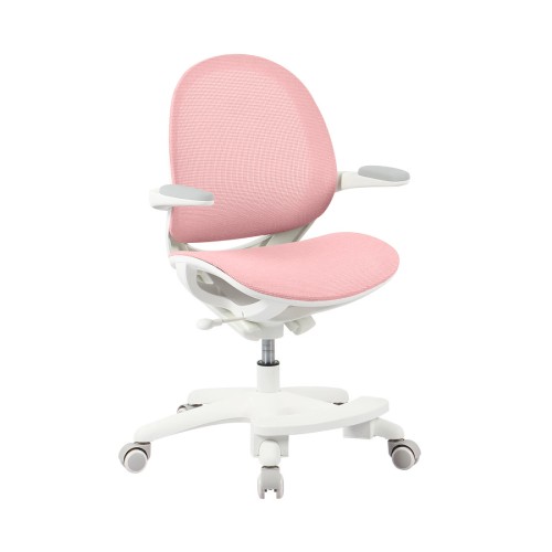 Ergonomiczne krzesło do biurka dla dziecka różowe XD 03 fotel z siateczką, podłokietnikami i podnóżkiem obrotowy 