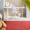 Ergonomiczne krzesło do biurka dla dziecka fioletowe XD 03 fotel z siateczką, podłokietnikami i podnóżkiem obrotowy  - Zdjęcie 17
